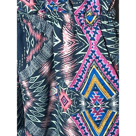 One Clothing Women’s Small Boho Romper Blue Pink Aztec Print Sleeveless Summer - Picture 6 of 9